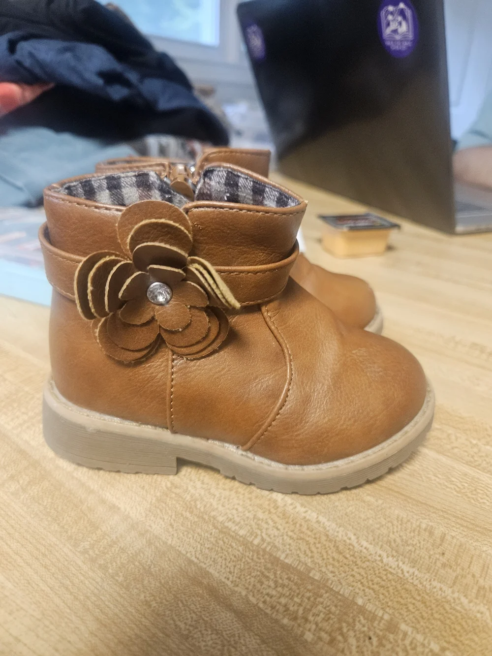 Toddler Floral Strap Ankle Boots in Cognac Brown